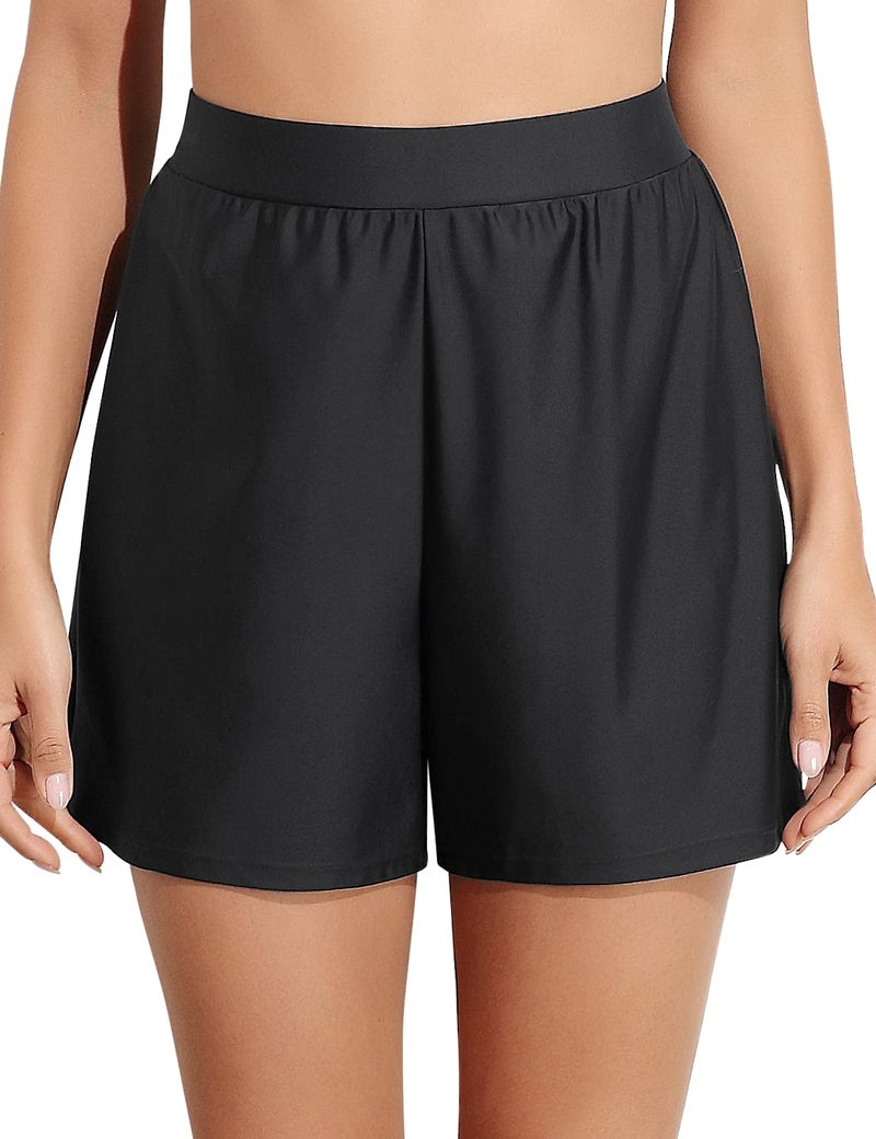 Septangle Boardshorts for Women Elastic Waist Swim Shorts Tummy Control Bathing Suits Bottoms,US 12, Black - Image 1